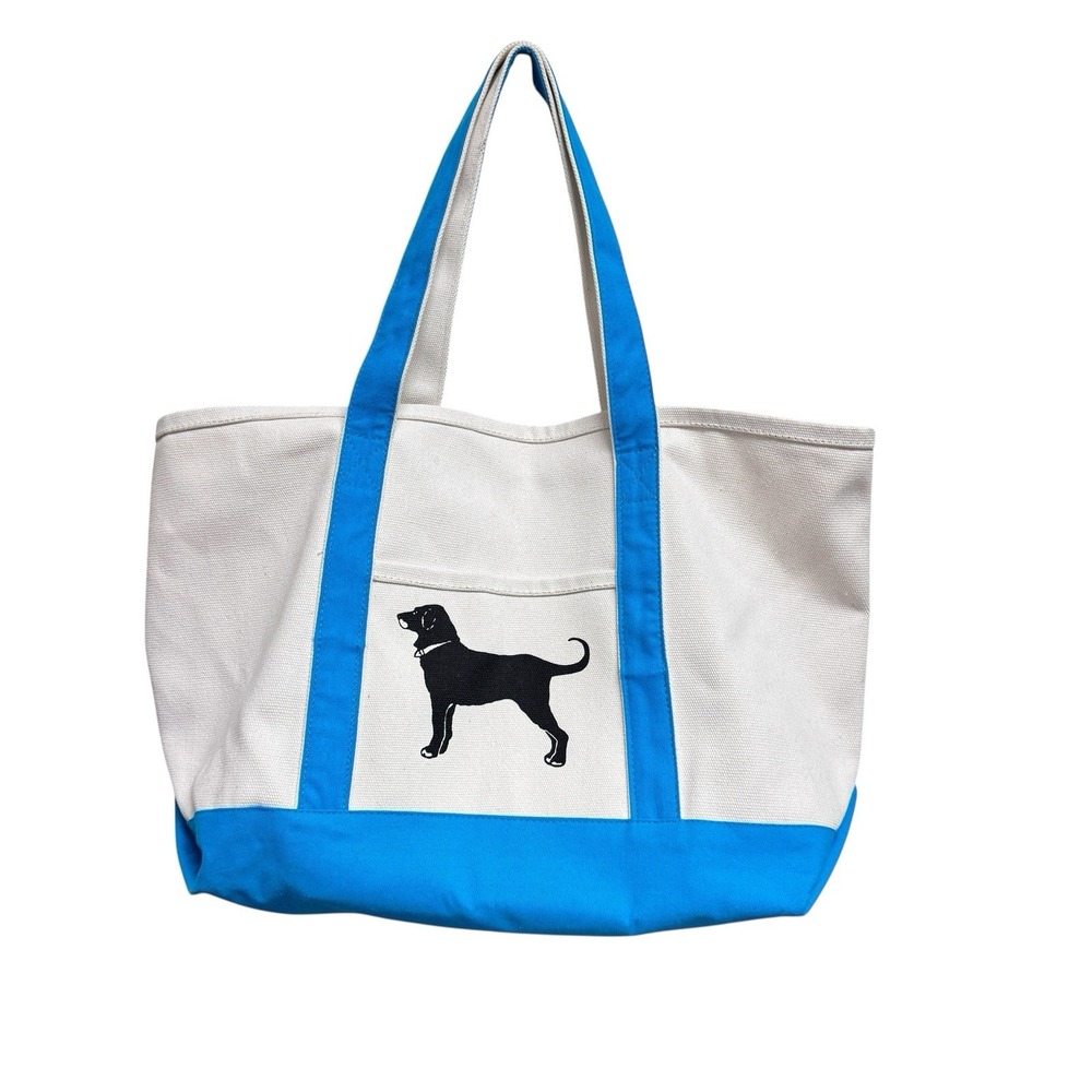 THE BLACK DOG Martha's Vineyard Tote Canvas Bag Turquoise Blue Trim 20x11x6 NOS